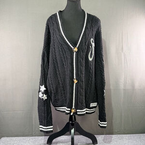 VTG Taylor Swift Reputation Cardigan Women 2XL Snake Cable Knit Tour Merch Black